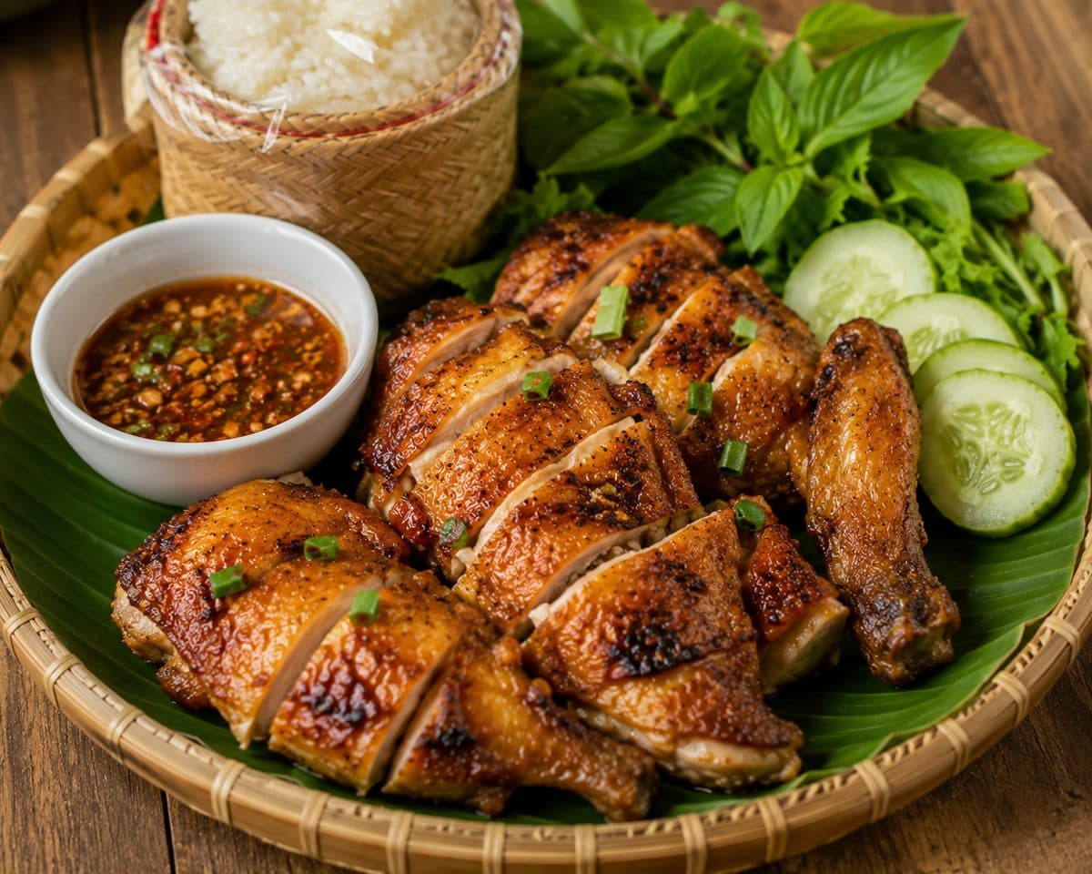 Charcoal-grilled chicken with sticky rice